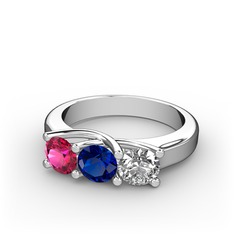 Vela Tria Yüzük - Rodolit garnet, lab safir ve beyaz zirkon 18 ayar beyaz altın yüzük #17kq1cl
