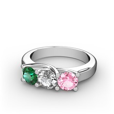 Vela Tria Yüzük - Yeşil kuvars, swarovski ve pembe kuvars 18 ayar beyaz altın yüzük #183s66c