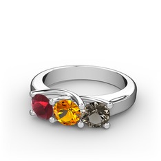 Vela Tria Yüzük - Kök yakut, sitrin ve dumanlı kuvars 925 ayar gümüş yüzük #184abfm