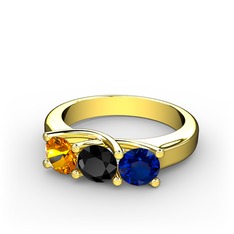 Sitrin, siyah zirkon ve lab safir 18 ayar altın yüzük