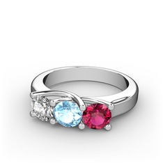 Swarovski, akuamarin ve rodolit garnet 14 ayar beyaz altın yüzük