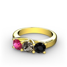 Vela Tria Yüzük - Rodolit garnet, dumanlı kuvars ve siyah zirkon 925 ayar altın kaplama gümüş yüzük #18bbeyf