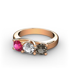 Rodolit garnet, beyaz zirkon ve dumanlı kuvars 8 ayar rose altın yüzük