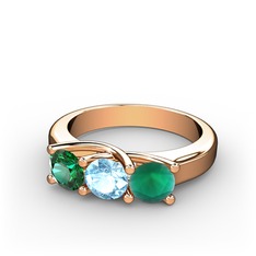 Yeşil kuvars, akuamarin ve kök zümrüt 925 ayar rose altın kaplama gümüş yüzük