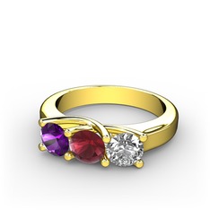 Vela Tria Yüzük - Ametist, kök yakut ve beyaz zirkon 8 ayar altın yüzük #18mlo17