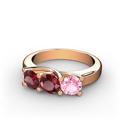 Garnet ve pembe kuvars 14 ayar rose altın yüzük