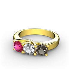 Vela Tria Yüzük - Rodolit garnet, swarovski ve dumanlı kuvars 8 ayar altın yüzük #18sir5l