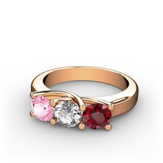 Vela Tria Yüzük - Pembe kuvars, swarovski ve garnet 18 ayar rose altın yüzük #18tidl3