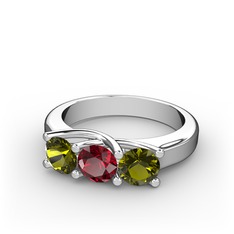 Vela Tria Yüzük - Peridot ve garnet 18 ayar beyaz altın yüzük #18u1kgh