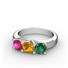 Vela Tria Yüzük - Rodolit garnet, sitrin ve yeşil kuvars 8 ayar beyaz altın yüzük #18uvm9d