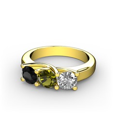 Vela Tria Yüzük - Siyah zirkon, peridot ve swarovski 8 ayar altın yüzük #18uwtky