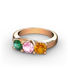 Vela Tria Yüzük - Yeşil kuvars, pembe kuvars ve sitrin 8 ayar rose altın yüzük #18wtclg