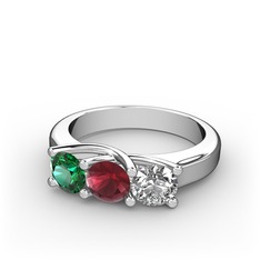 Vela Tria Yüzük - Yeşil kuvars, kök yakut ve beyaz zirkon 8 ayar beyaz altın yüzük #18yq2zj