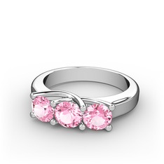 Vela Tria Yüzük - Pembe kuvars 8 ayar beyaz altın yüzük #194p558