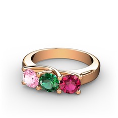 Pembe kuvars, yeşil kuvars ve rodolit garnet 14 ayar rose altın yüzük