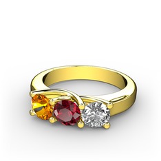 Vela Tria Yüzük - Sitrin, garnet ve pırlanta 14 ayar altın yüzük (0.5 karat) #19hiujb