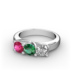 Rodolit garnet, yeşil kuvars ve swarovski 8 ayar beyaz altın yüzük