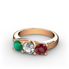 Vela Tria Yüzük - Kök zümrüt, swarovski ve garnet 18 ayar rose altın yüzük #19l8ery