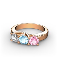 Vela Tria Yüzük - Swarovski, akuamarin ve pembe kuvars 8 ayar rose altın yüzük #19miavv