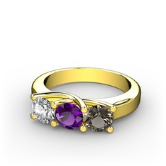 Vela Tria Yüzük - Pırlanta, ametist ve dumanlı kuvars 14 ayar altın yüzük (0.5 karat) #19uk7iv