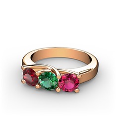 Garnet, yeşil kuvars ve rodolit garnet 14 ayar rose altın yüzük