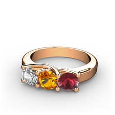 Vela Tria Yüzük - Swarovski, sitrin ve kök yakut 8 ayar rose altın yüzük #1aafyml