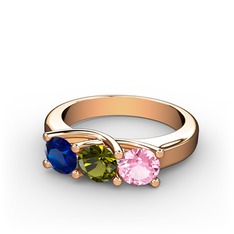Vela Tria Yüzük - Lab safir, peridot ve pembe kuvars 925 ayar rose altın kaplama gümüş yüzük #1abbtph