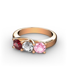 Vela Tria Yüzük - Garnet, beyaz zirkon ve pembe kuvars 14 ayar rose altın yüzük #1abovgy