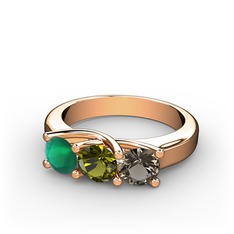 Vela Tria Yüzük - Kök zümrüt, peridot ve dumanlı kuvars 14 ayar rose altın yüzük #1adfj37