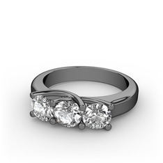 Vela Tria Yüzük - Beyaz zirkon, swarovski ve pırlanta 925 ayar siyah rodyum kaplama gümüş yüzük (0.5 karat) #1aecq0c