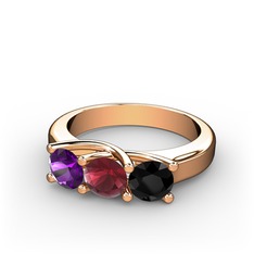 Vela Tria Yüzük - Ametist, kök yakut ve siyah zirkon 18 ayar rose altın yüzük #1aeitkf