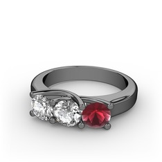 Vela Tria Yüzük - Swarovski ve kök yakut 925 ayar siyah rodyum kaplama gümüş yüzük #1ak65ih