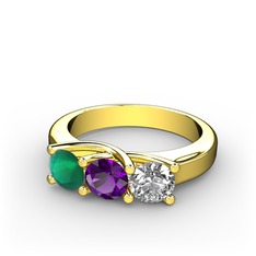 Vela Tria Yüzük - Kök zümrüt, ametist ve swarovski 18 ayar altın yüzük #1aqe8ay