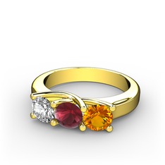 Vela Tria Yüzük - Pırlanta, kök yakut ve sitrin 925 ayar altın kaplama gümüş yüzük (0.5 karat) #1ash3sn
