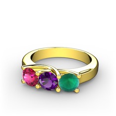 Vela Tria Yüzük - Rodolit garnet, ametist ve kök zümrüt 18 ayar altın yüzük #1astkr6