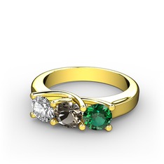 Vela Tria Yüzük - Pırlanta, dumanlı kuvars ve yeşil kuvars 8 ayar altın yüzük (0.5 karat) #1b51lft
