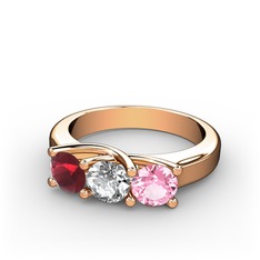 Vela Tria Yüzük - Kök yakut, pırlanta ve pembe kuvars 18 ayar rose altın yüzük (0.5 karat) #1b6n8qk