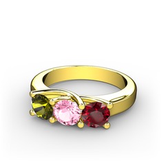 Vela Tria Yüzük - Peridot, pembe kuvars ve garnet 14 ayar altın yüzük #1b7u0pm