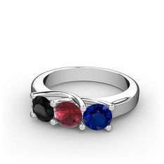 Vela Tria Yüzük - Siyah zirkon, kök yakut ve lab safir 8 ayar beyaz altın yüzük #1b82rar