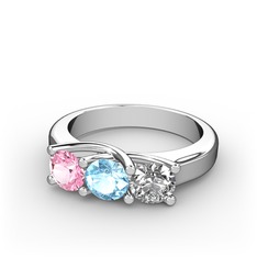 Vela Tria Yüzük - Pembe kuvars, akuamarin ve swarovski 925 ayar gümüş yüzük #1bc9e8n