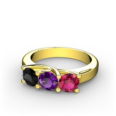 Vela Tria Yüzük - Siyah zirkon, ametist ve rodolit garnet 8 ayar altın yüzük #1bhwtjz