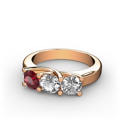 Garnet, beyaz zirkon ve swarovski 18 ayar rose altın yüzük