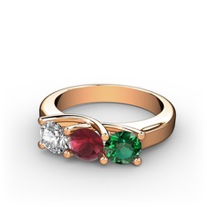 Vela Tria Yüzük - Swarovski, kök yakut ve yeşil kuvars 925 ayar rose altın kaplama gümüş yüzük #1bkxte2