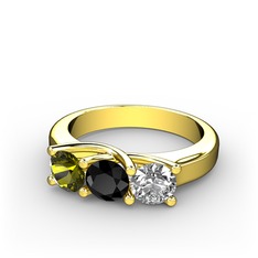 Vela Tria Yüzük - Peridot, siyah zirkon ve pırlanta 925 ayar altın kaplama gümüş yüzük (0.5 karat) #1bqsmdr