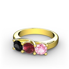 Vela Tria Yüzük - Siyah zirkon, kök yakut ve pembe kuvars 925 ayar altın kaplama gümüş yüzük #1bs40od
