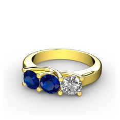Lab safir ve swarovski 925 ayar altın kaplama gümüş yüzük