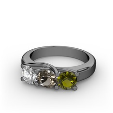 Vela Tria Yüzük - Swarovski, dumanlı kuvars ve peridot 925 ayar siyah rodyum kaplama gümüş yüzük #1c0dg7c