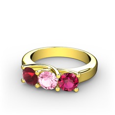 Vela Tria Yüzük - Kök yakut, pembe kuvars ve rodolit garnet 925 ayar altın kaplama gümüş yüzük #1c3ebs7
