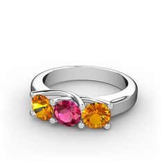 Sitrin ve rodolit garnet 8 ayar beyaz altın yüzük