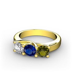 Vela Tria Yüzük - Swarovski, lab safir ve peridot 18 ayar altın yüzük #1c3l2w6